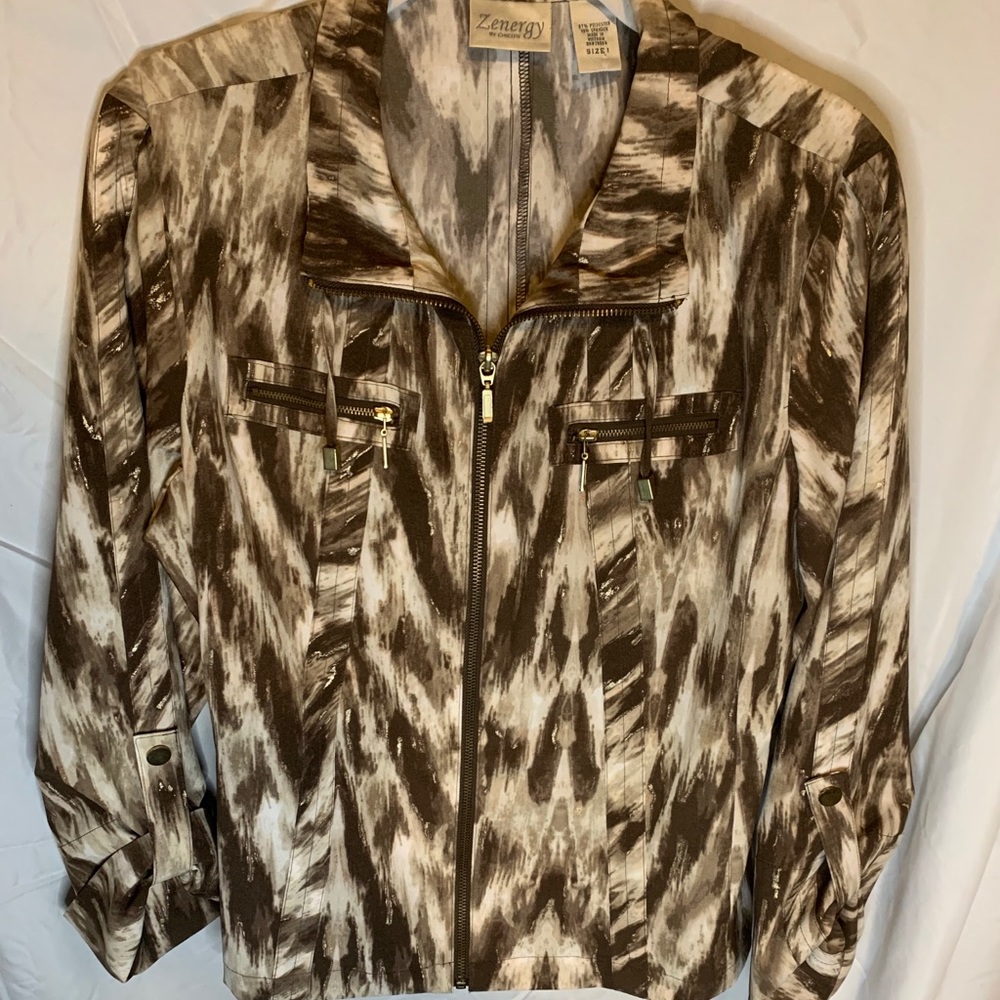 Zenith by Chico’s Zipper Patterned Jacket/Shirt